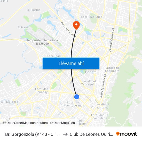 Br. Gorgonzola (Kr 43 - Cl 12b) to Club De Leones Quirigua map