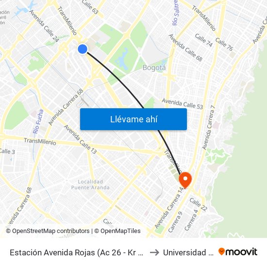 Estación Avenida Rojas (Ac 26 - Kr 69d Bis) (B) to Universidad Incca map