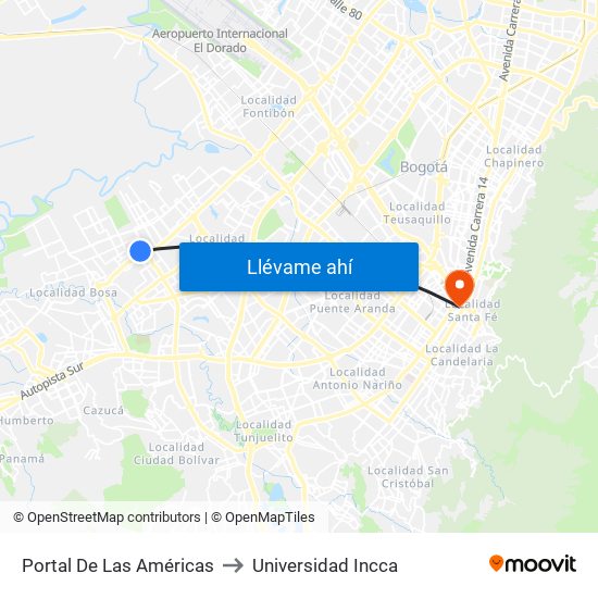 Portal De Las Américas to Universidad Incca map