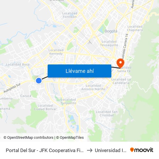 Portal Del Sur - JFK Cooperativa Financiera to Universidad Incca map