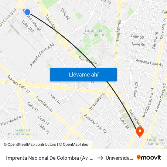 Imprenta Nacional De Colombia (Av. Esperanza - Kr 66) to Universidad Incca map