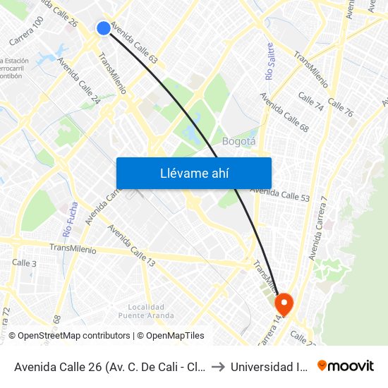Avenida Calle 26 (Av. C. De Cali - Cl 51) (A) to Universidad Incca map
