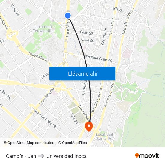 Campín - Uan to Universidad Incca map