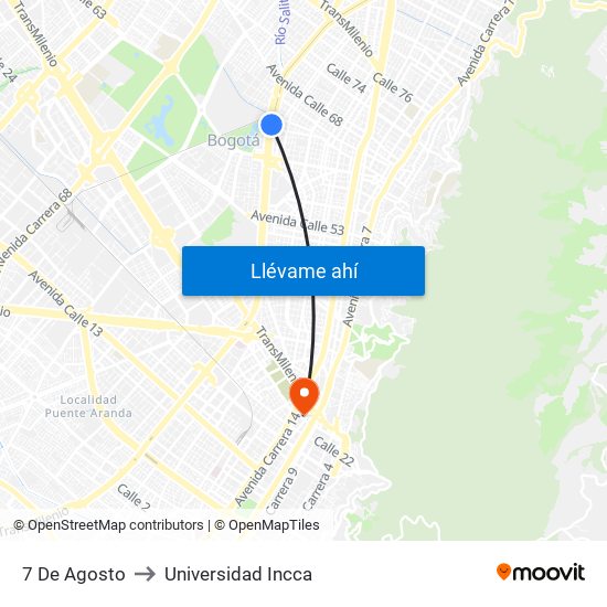 7 De Agosto to Universidad Incca map