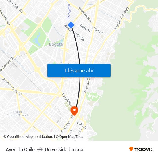 Avenida Chile to Universidad Incca map