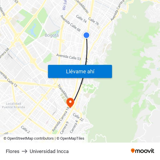 Flores to Universidad Incca map