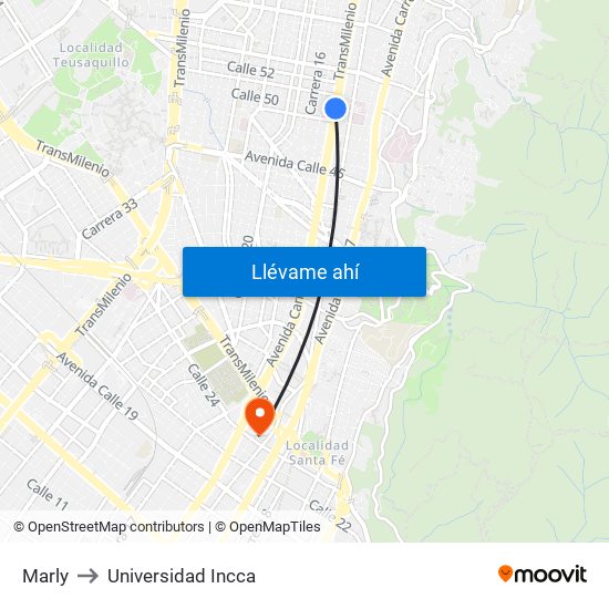 Marly to Universidad Incca map