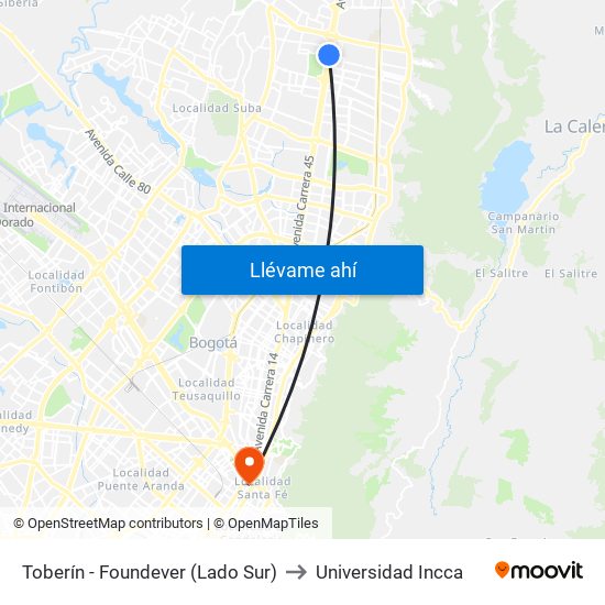 Toberín - Foundever (Lado Sur) to Universidad Incca map
