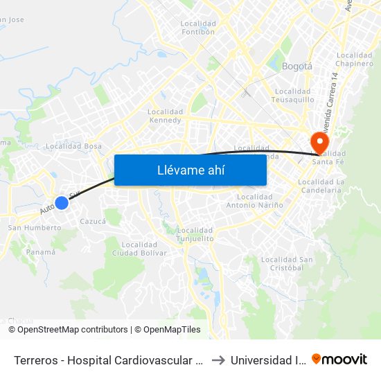 Terreros - Hospital Cardiovascular (Lado Sur) to Universidad Incca map