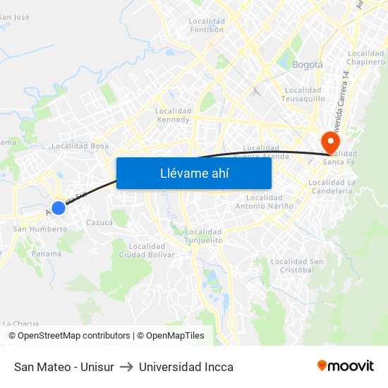 San Mateo - Unisur to Universidad Incca map