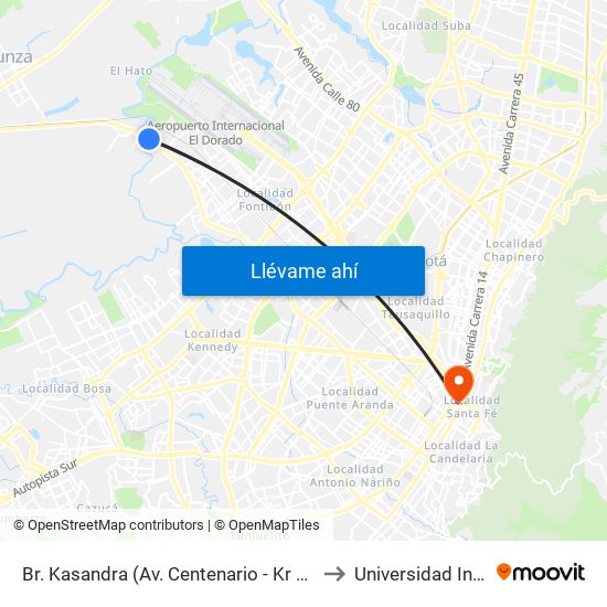 Br. Kasandra (Av. Centenario - Kr 134a) to Universidad Incca map