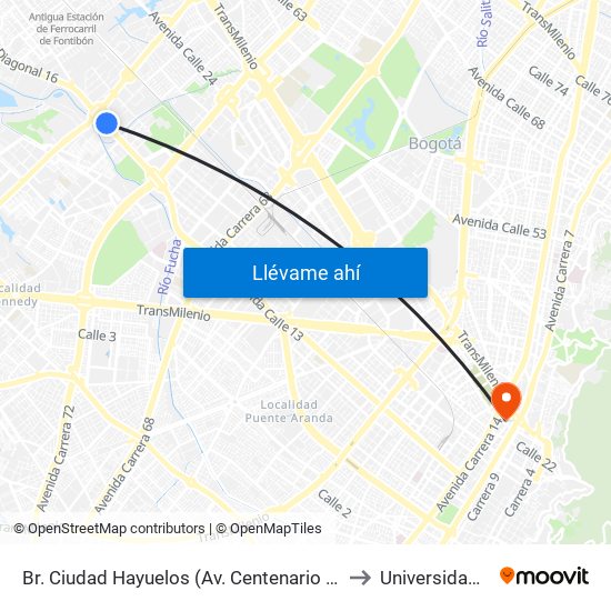 Br. Ciudad Hayuelos (Av. Centenario - Av. C. De Cali) to Universidad Incca map