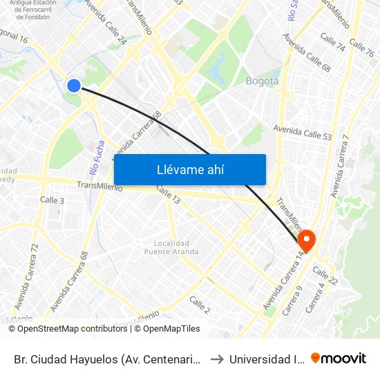 Br. Ciudad Hayuelos (Av. Centenario - Kr 78g) to Universidad Incca map