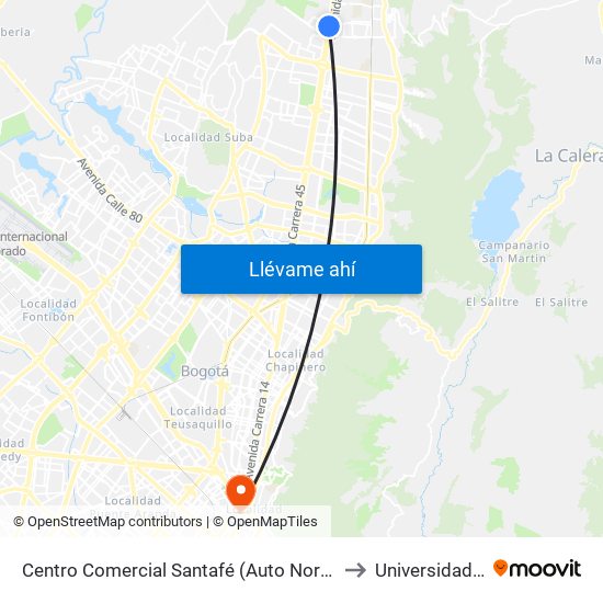 Centro Comercial Santafé (Auto Norte - Cl 187) (B) to Universidad Incca map