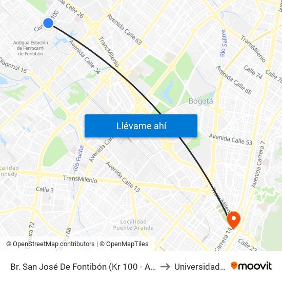 Br. San José De Fontibón (Kr 100 - Av. Esperanza) to Universidad Incca map