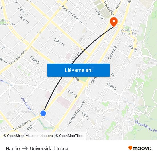 Nariño to Universidad Incca map