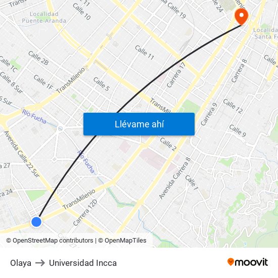 Olaya to Universidad Incca map