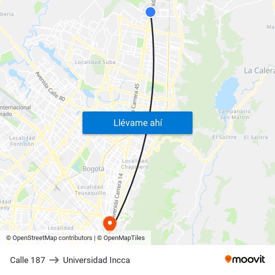 Calle 187 to Universidad Incca map