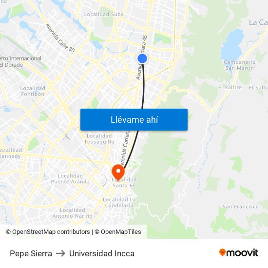Pepe Sierra to Universidad Incca map