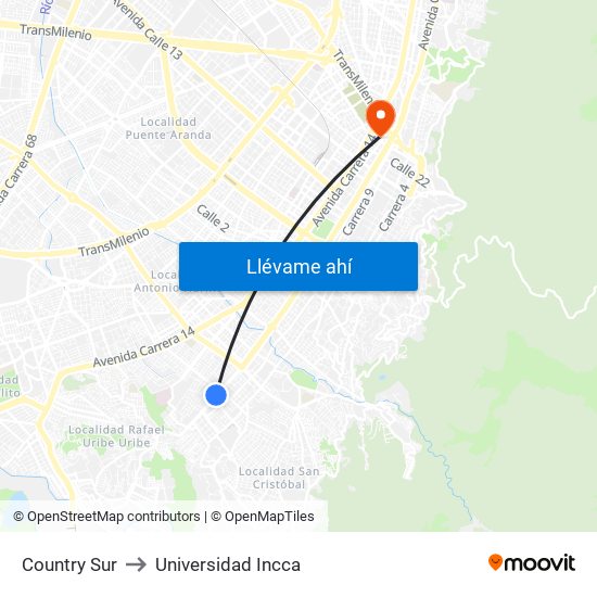 Country Sur to Universidad Incca map