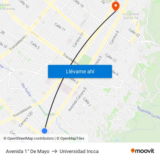 Avenida 1° De Mayo to Universidad Incca map