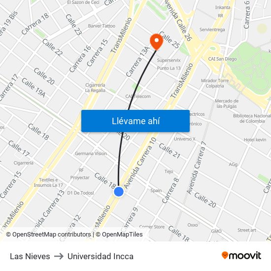 Las Nieves to Universidad Incca map