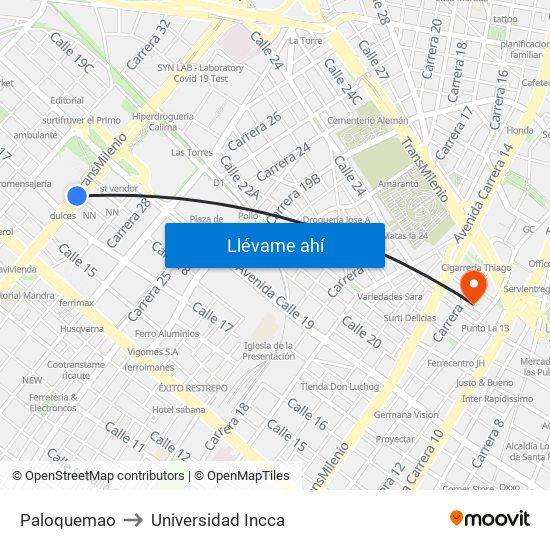 Paloquemao to Universidad Incca map