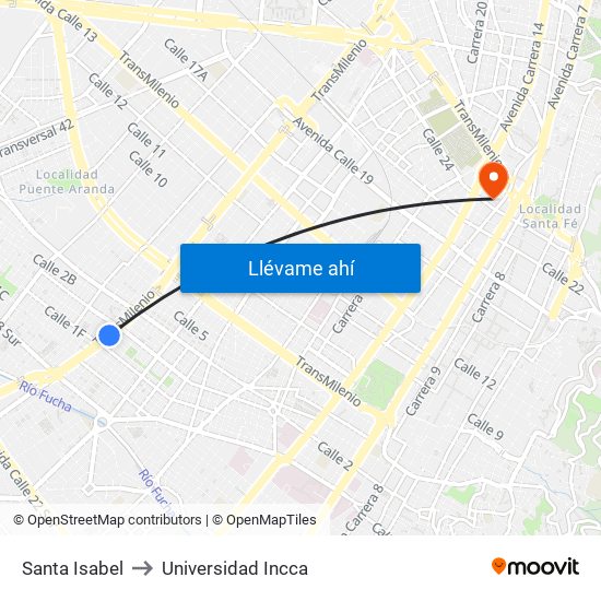 Santa Isabel to Universidad Incca map