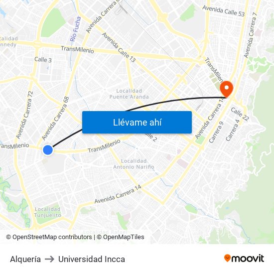Alquería to Universidad Incca map