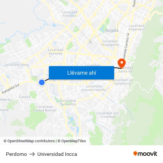 Perdomo to Universidad Incca map