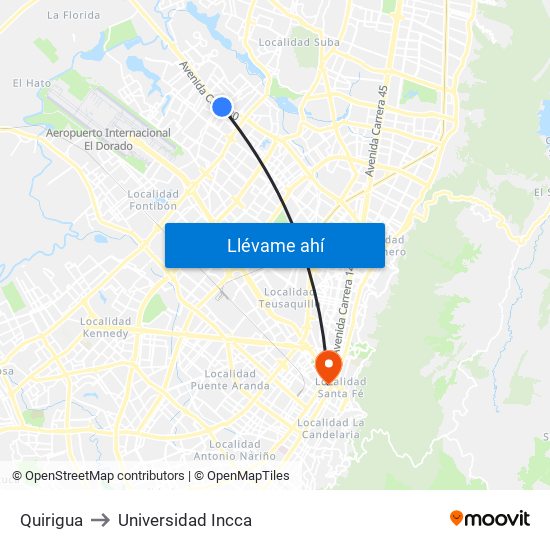 Quirigua to Universidad Incca map