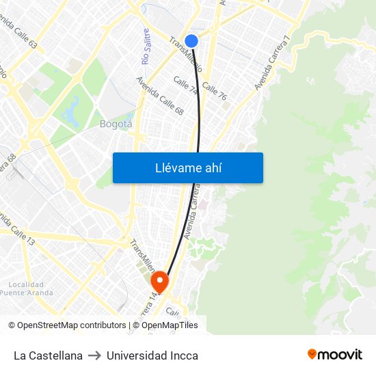 La Castellana to Universidad Incca map