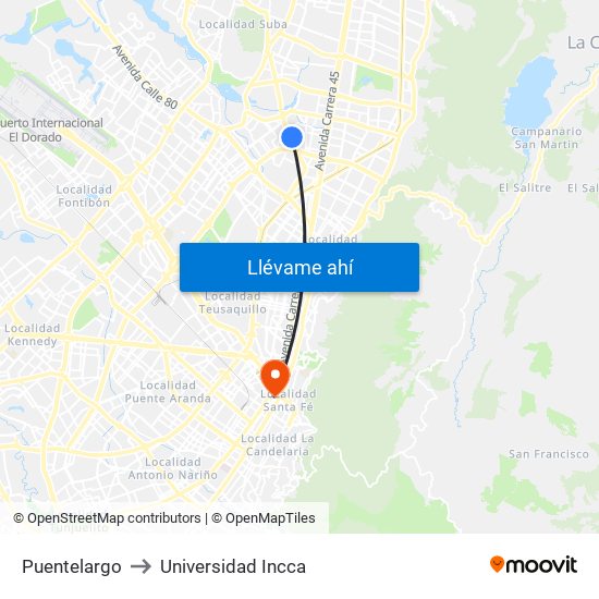 Puentelargo to Universidad Incca map