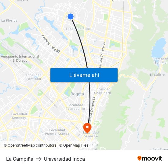 La Campiña to Universidad Incca map