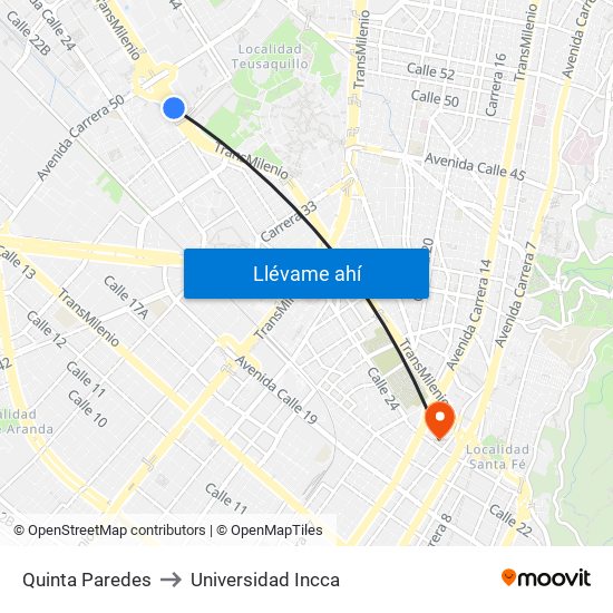 Quinta Paredes to Universidad Incca map