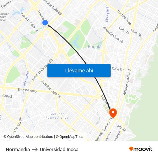 Normandía to Universidad Incca map