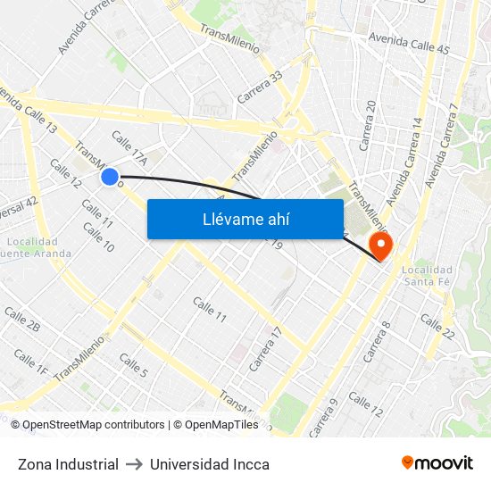Zona Industrial to Universidad Incca map