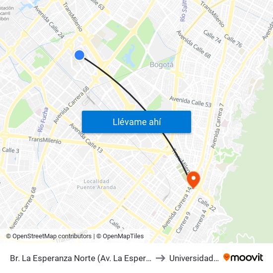 Br. La Esperanza Norte (Av. La Esperanza - Kr 69d) to Universidad Incca map