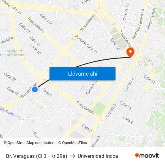 Br. Veraguas (Cl 3 - Kr 29a) to Universidad Incca map