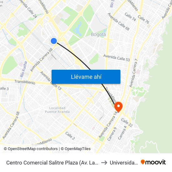 Centro Comercial Salitre Plaza (Av. La Esperanza - Kr 68a) to Universidad Incca map