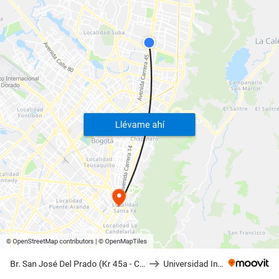 Br. San José Del Prado (Kr 45a - Cl 137) to Universidad Incca map