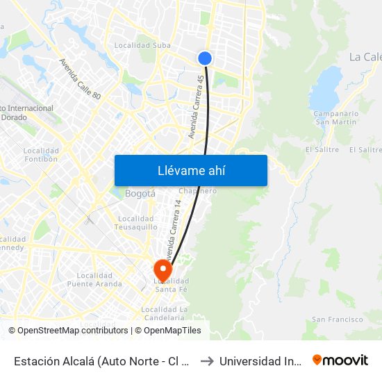 Estación Alcalá (Auto Norte - Cl 136) to Universidad Incca map