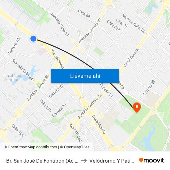 Br. San José De Fontibón (Ac 26 - Kr 96a) to Velódromo Y Patinódromo map