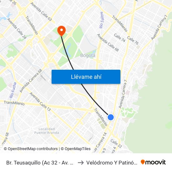 Br. Teusaquillo (Ac 32 - Av. Caracas) to Velódromo Y Patinódromo map