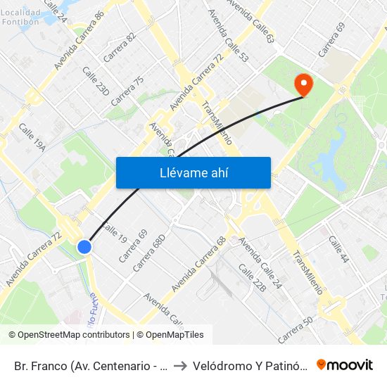 Br. Franco (Av. Centenario - Kr 69b) to Velódromo Y Patinódromo map