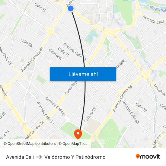 Avenida Cali to Velódromo Y Patinódromo map