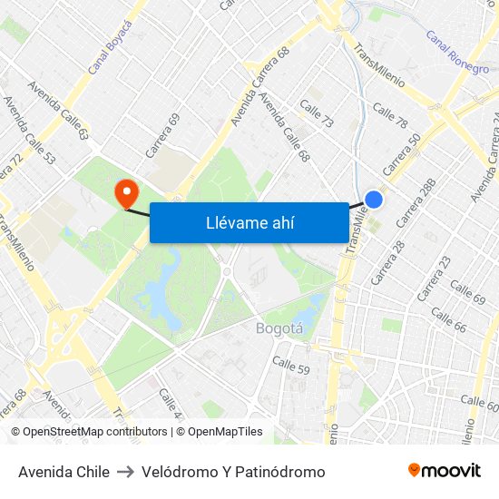 Avenida Chile to Velódromo Y Patinódromo map