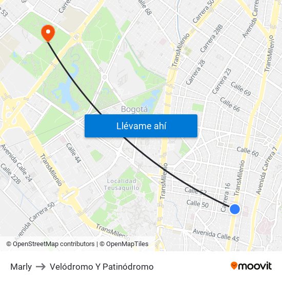 Marly to Velódromo Y Patinódromo map