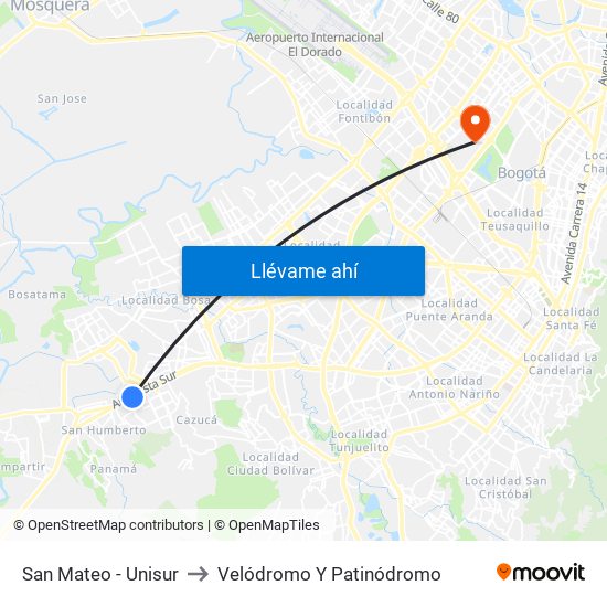 San Mateo - Unisur to Velódromo Y Patinódromo map