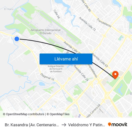 Br. Kasandra (Av. Centenario - Kr 134a) to Velódromo Y Patinódromo map